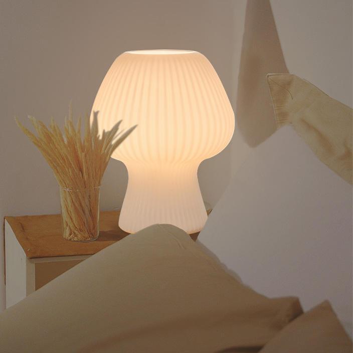 Vintage Ribbed Glass Mushroom Bedside Table Lamp – Home Decor, Gift