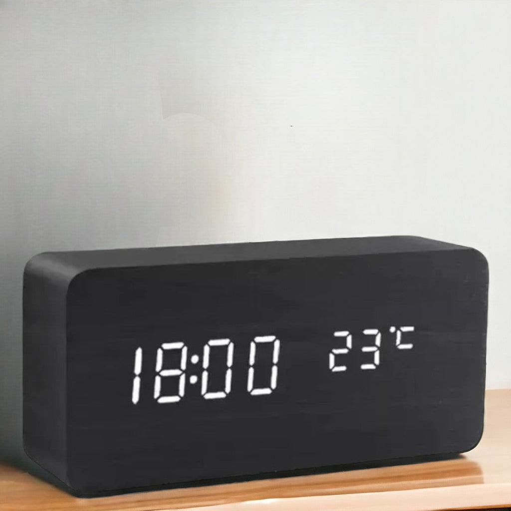 LED Alarm Clock | Voice-Controlled Wooden Design – Home Office, Gift