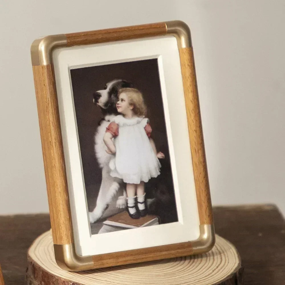 Vintage Wood & Brass Tabletop Photo Frame – Home Décor, Gift